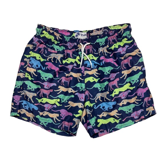 Trunks Surf and Swim Leopard Multi Color Printed Swim Trunks Men's Medium Navy - Picture 1 of 5